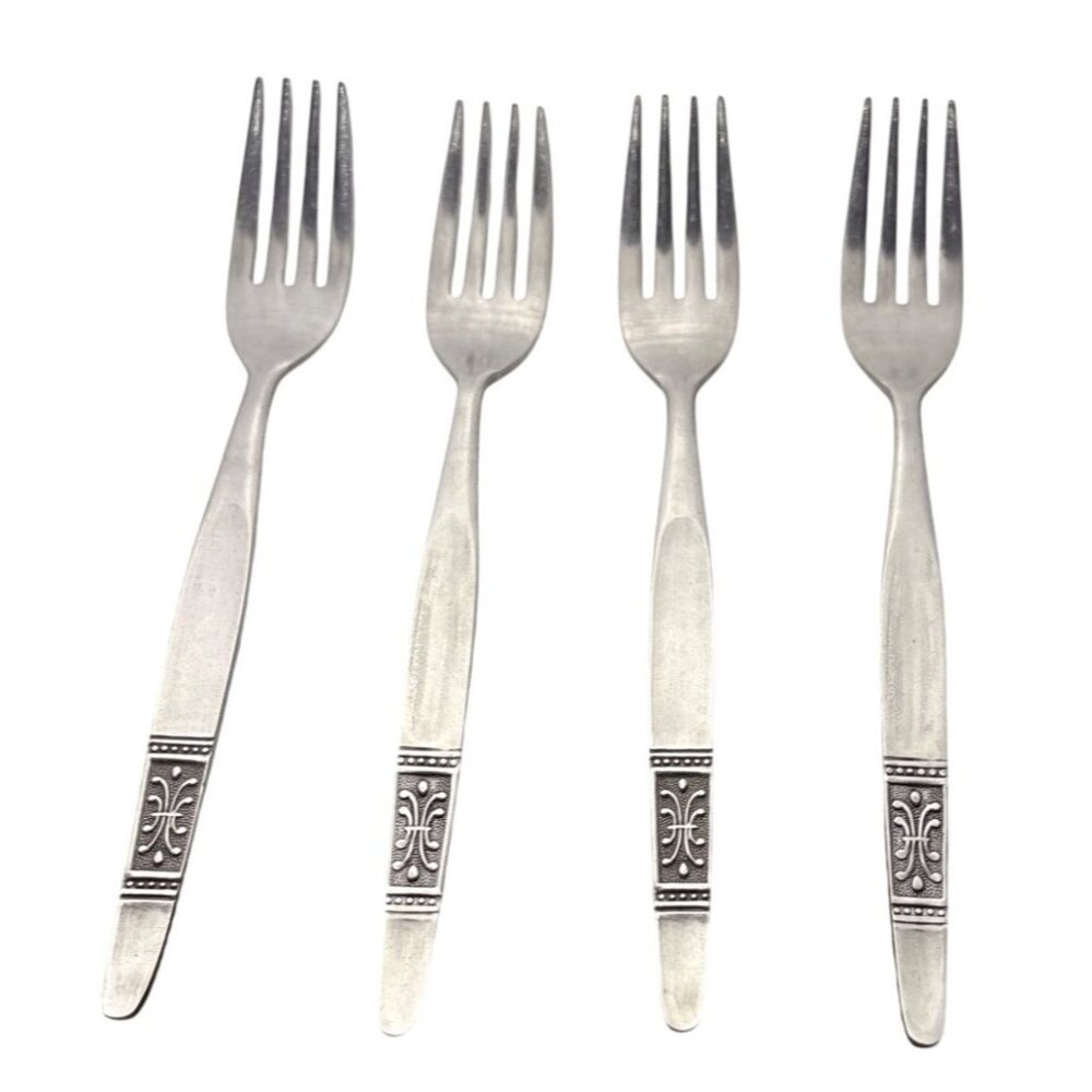 National Stainless Dinner Forks Fleur-De-LisHandle Design Japan Set of 4
